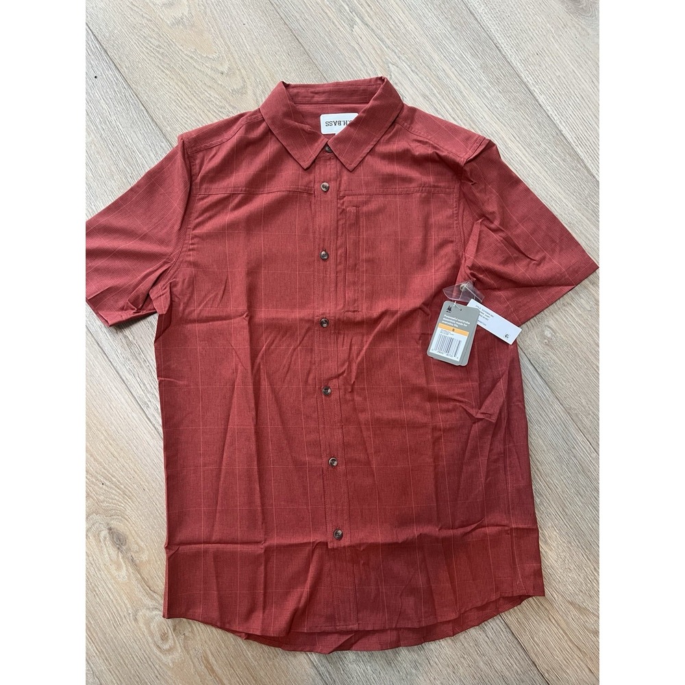 Men's G H Bass Red Ochre Short Sleeve Button Down Shirt Size Small